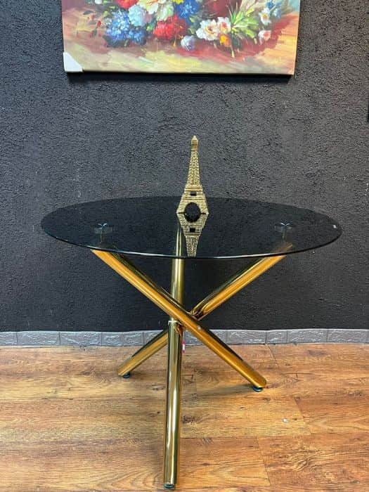 שולחן עגול 900Q DCS058 מתכת עם זכוכית בצבע שחור